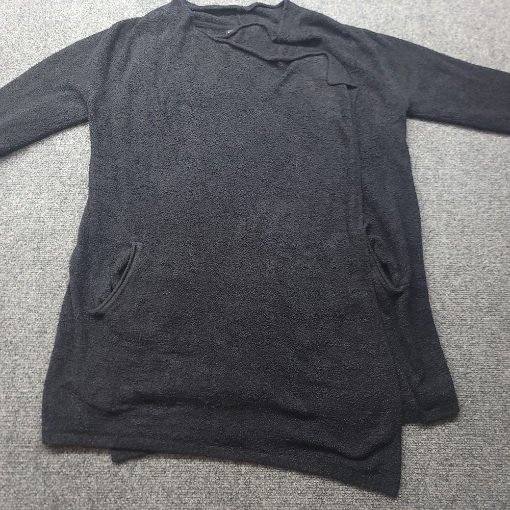 Barefoot Dreams CozyChic Lite 903 Black Wrap Cardigan L/XL Pocketed Open Front